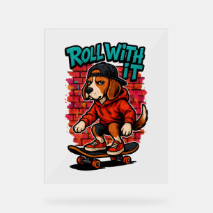 Street Style Beagle Skateboarding Graffiti Art Acrylic Sign
