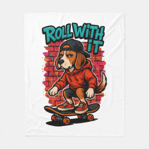 Street Style Beagle Skateboarding Graffiti Art Fleece Blanket