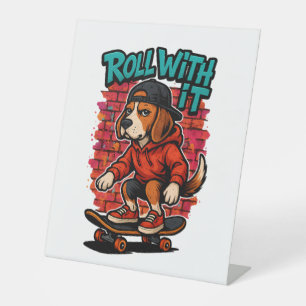 Street Style Beagle Skateboarding Graffiti Art Pedestal Sign