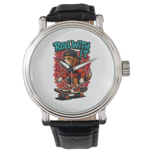 Street Style Beagle Skateboarding Graffiti Art Watch