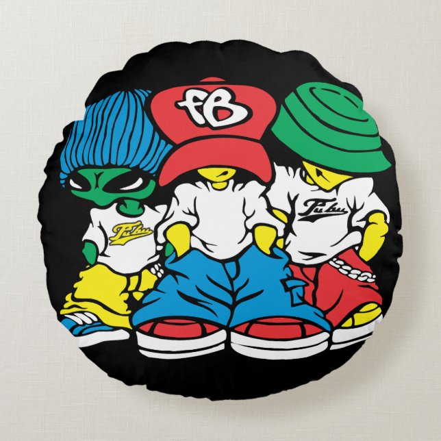 Street Style Squad” Round Pillow (Front)