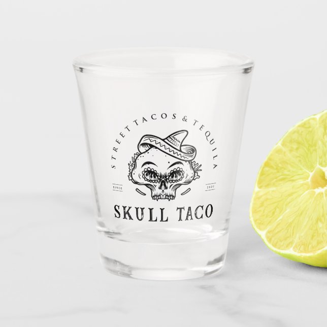 Street Tacos & Tequila- Skull Taco Shot Glass (Front)