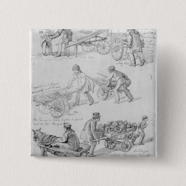 Street Traders, London, 1842 2 Inch Square Button (Front)