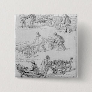 Street Traders, London, 1842 2 Inch Square Button