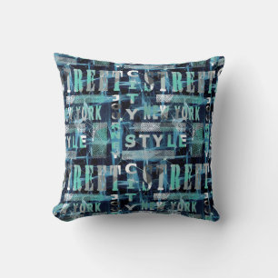 Street, Urban, style, city, words, graffiti, blue, Throw Pillow
