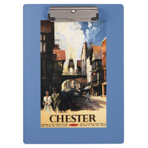 Street View with Couple & Tower Clock Rail Clipboard