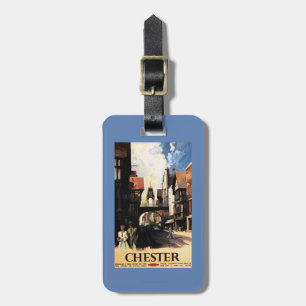 Street View with Couple & Tower Clock Rail Luggage Tag