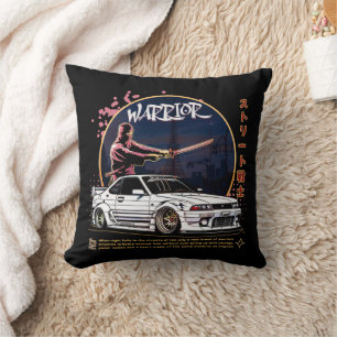 Street Warrior Samurai - Skyline Driver Throw Pillow