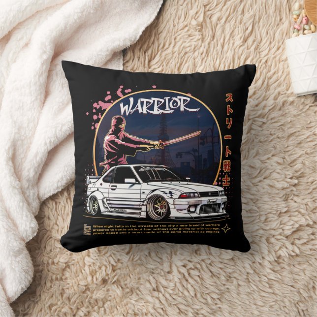 Street Warrior Samurai - Skyline Driver Throw Pillow (Blanket)