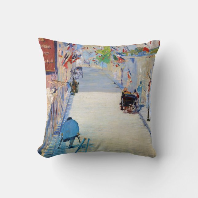 Street with French Flags, Manet Throw Pillow (Front)