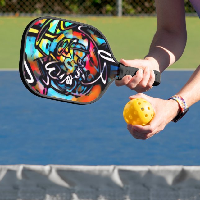Streetart Chaos Colourful Graffiti Pickleball Paddle (Insitu)