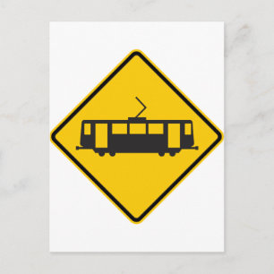 Streetcar Warning Highway Sign Postcard