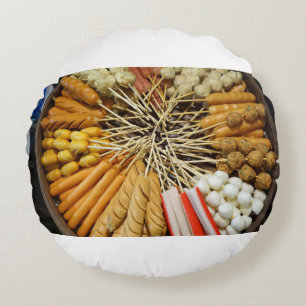 streetfood from a asian market round pillow