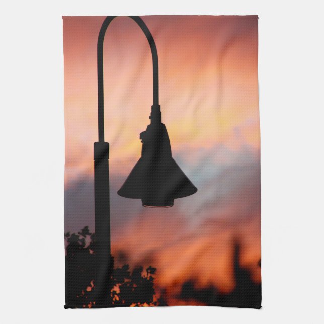Streetlight Silhouette Sunset Twill Cotton Kitchen Kitchen Towel (Vertical)