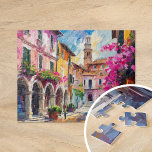 Streets of Italy Modern Abstract Art Jigsaw Puzzle<br><div class="desc">A modern abstract painting inspired by the vibrant beauty of an Italian street scene, showcasing colourful architecture and lush flowers. The bold, dynamic brushstrokes and striking hues of terracotta, pink, and gold bring the lively atmosphere of Italy to life. The combination of vivid colours and abstract forms captures the charm...</div>