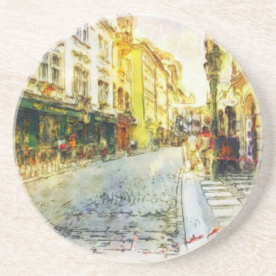 Streets of Old Prague watercolor Coaster