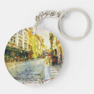 Streets of Old Prague watercolor Keychain