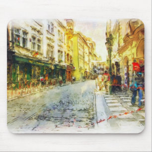Streets of Old Prague watercolor Mouse Pad