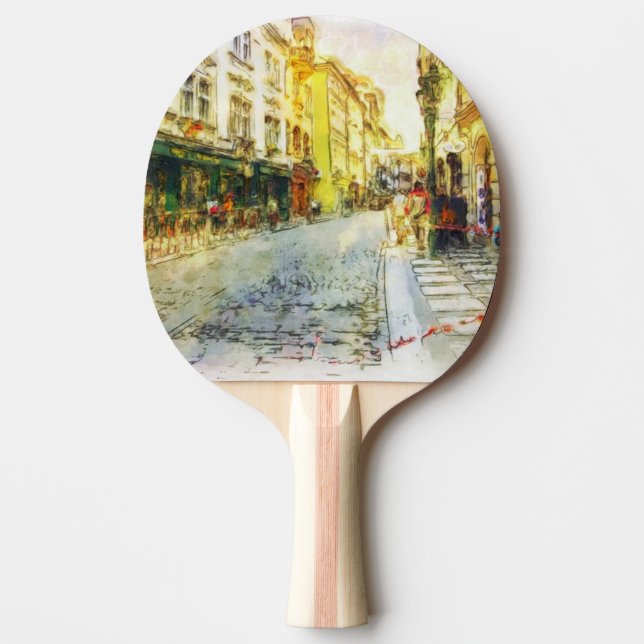 Streets of Old Prague watercolor Ping Pong Paddle (Front)