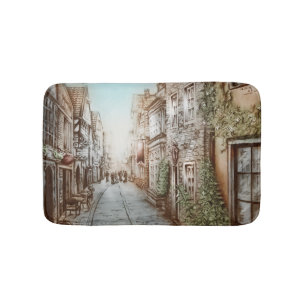Streets of Paris, France - Pastoral Vintage Art Bath Mat