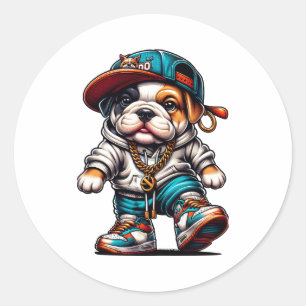 🐶 Streetwear Bulldog Puppy – Cool Urban Design Classic Round Sticker