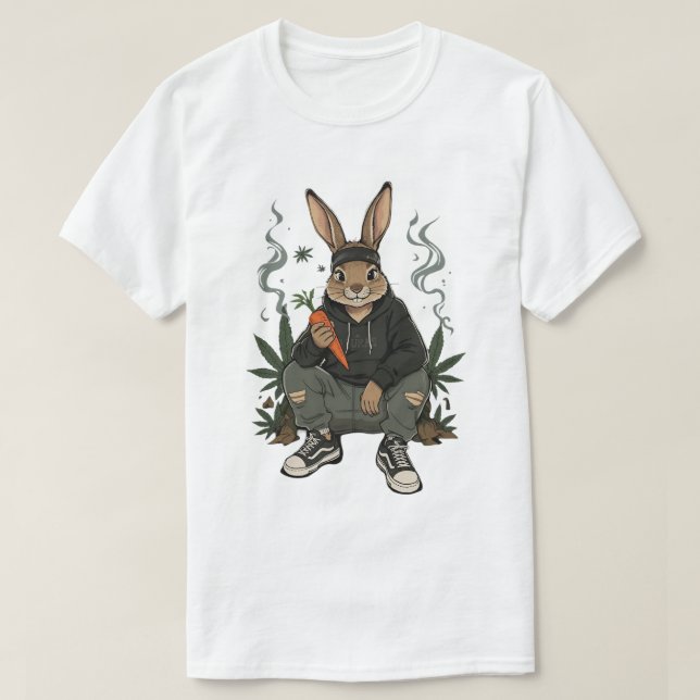 Streetwise Rabbit Smoking Art T-Shirt (Design Front)