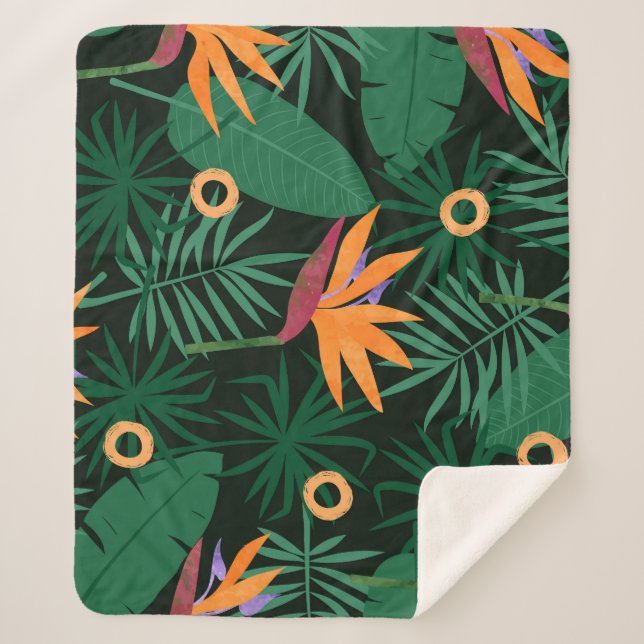 Strelitzia Flowers: Tropic Vintage Background Sherpa Blanket (Front)