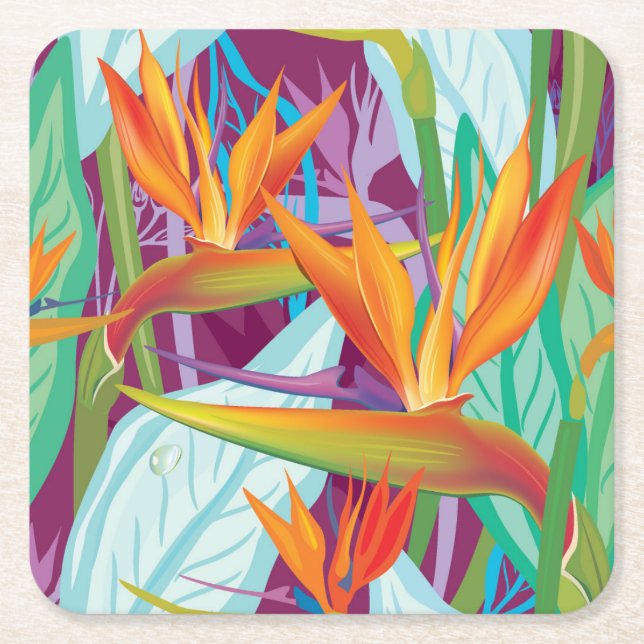 Strelitzia Pattern Square Paper Coaster (Front)