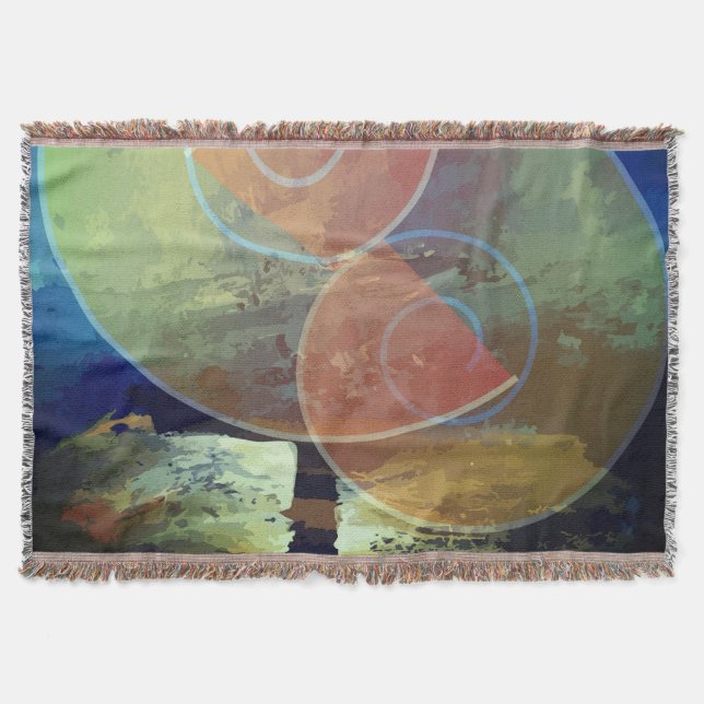 "Strenght" Orange, Blue & Yellow Art Throw Blanket (Front)