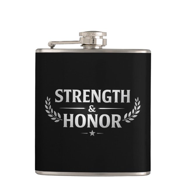Strength and Honor Black Stainless Steel Hip Flask (Front)