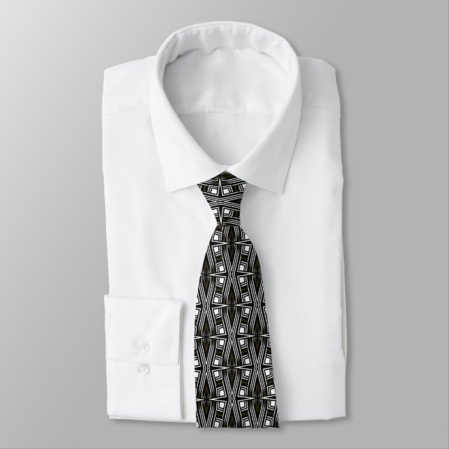 Strength | Black White Geometry Design Tie (Tied)