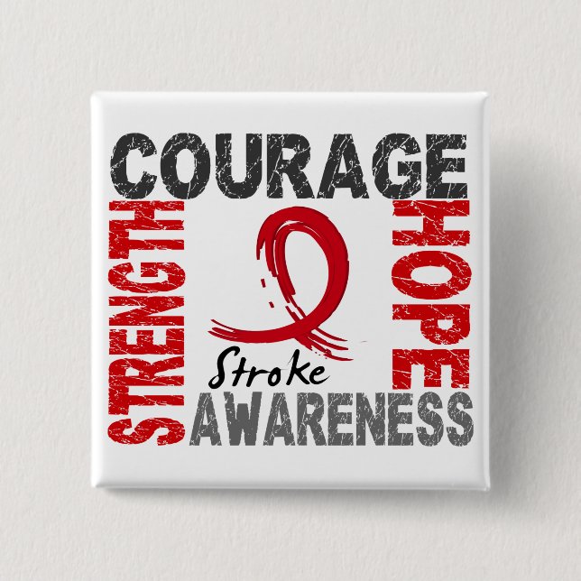 Strength Courage Hope Stroke 2 Inch Square Button (Front)
