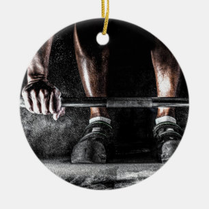 Strength Fitness Weightlifting Barbell Gym Ceramic Ornament