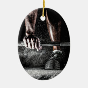 Strength Fitness Weightlifting Barbell Gym Ceramic Ornament