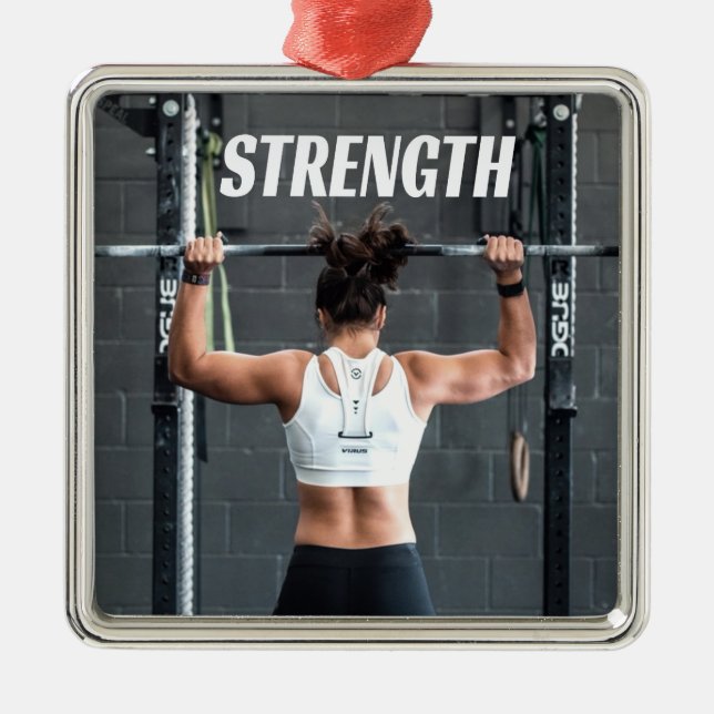 Strength Fittness Women Muscle Worout Motivational Metal Ornament (Front)