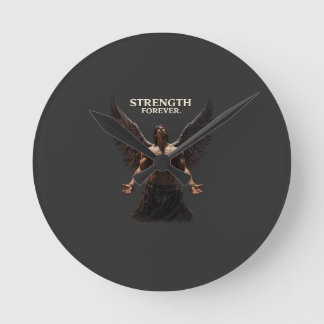 Strength Forever Dark Angel Design – Motivational Round Clock