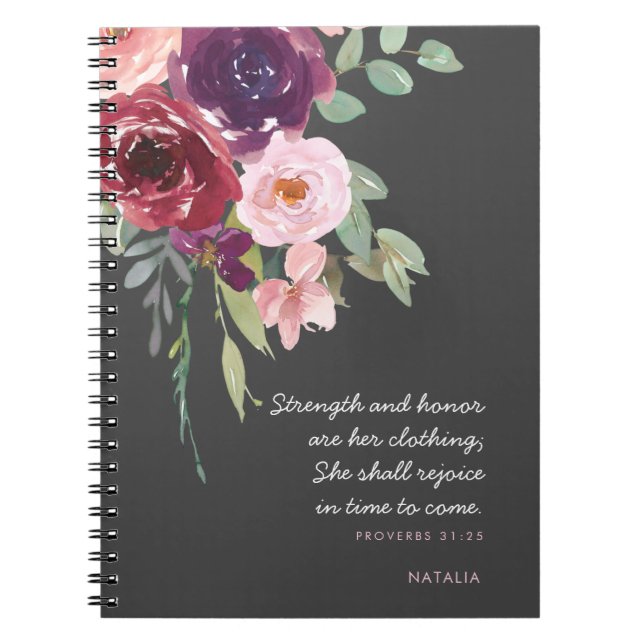 Strength & Honour Proverbs 31 Pink and Grey Planne Notebook (Front)