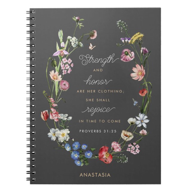 Strength & Honour Wildflowers Provers 31 Christian Notebook (Front)