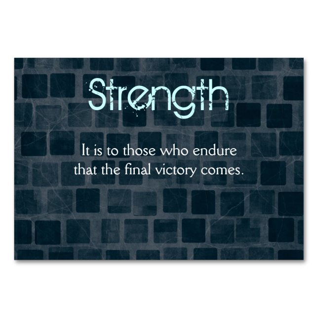 Strength Quote on a Brick Wall Texture Table Number (Front)