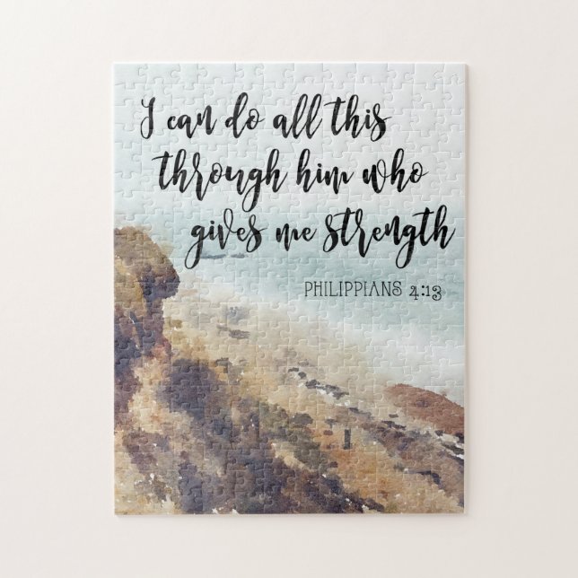 Strength spiritual quote seascape watercolour jigsaw puzzle (Vertical)