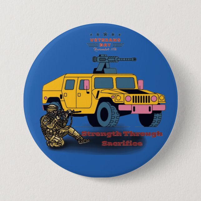 Strength through sacrifice medium blue 3 inch round button (Front)