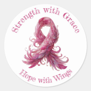 Strength with Grace – Pink Feather Breast Cancer  Classic Round Sticker