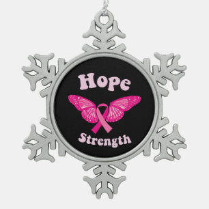 Strength Women Cancer Awareness Breast Cancer Snowflake Pewter Christmas Ornament