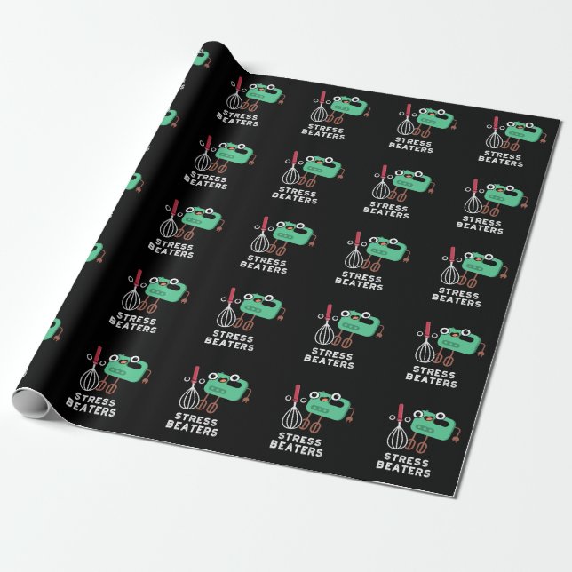 Stress Beaters Funny Baking Whisk Pun Dark BG Wrapping Paper (Unrolled)
