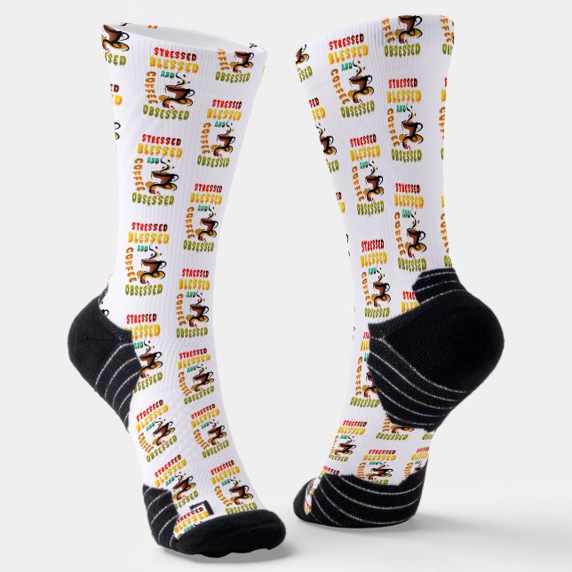 Stressed Blessed And Coffee Obsessed Socks (Angled)