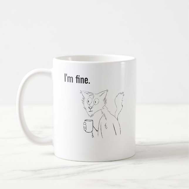 Stressed Out Cat, Weird Illustrated Cat Mug (Left)