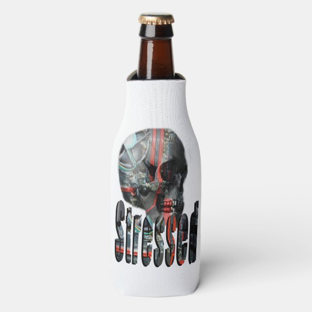 Stressed Skull Full Of Computer Brains, Bottle Cooler (Bottle Front)