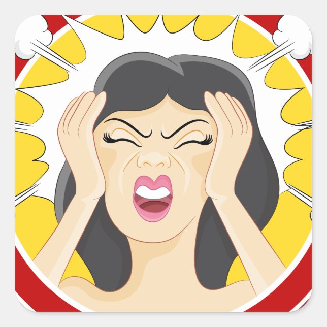 Stressed Woman Cartoon Square Sticker (Front)