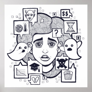 “Stresshead” Anxious Stressed Woman Drawing Po Poster