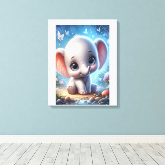 Stretched Canvas Print Beautiful White Elephant (Insitu(Wood Floor))